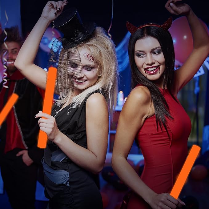 48Pack LED Glow Foam Sticks Bulk,Light Up Glow Sticks with 3 Flashing Modes,Orange Glow Wands Party
