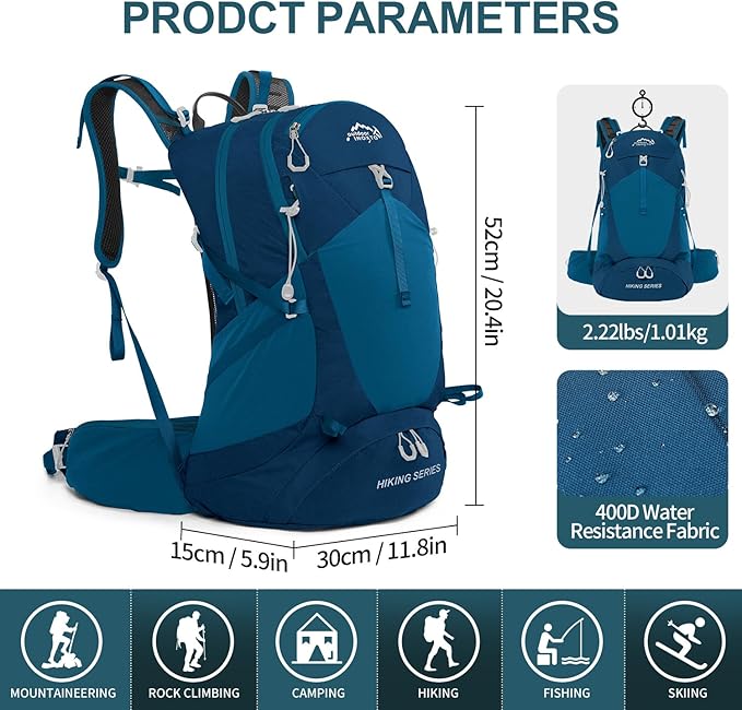 Hiking Backpack, Waterproof Hiking Daypack with 3L Water Bladder and Rain Cover, Lightweight Travel