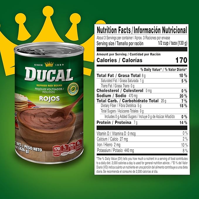Ducal Red Refried Beans, 15 Ounce (Pack of 24) - Instant Vegetarian Refried Red Beans, Non-GMO And