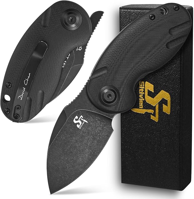 Sitivien ST153 Pocket Folding Knife,Sandvik 14C28N Black Stonewashed Blade with G10 Handle,Chinese