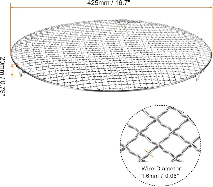 HARFINGTON Round Cooking Rack 16.7-inch Stainless Steel Cross Wire Barbecue Grill Net with 20mm