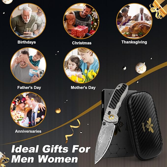 Damascus Pocket Knife for Men Women, 3.15" Damascus Steel Blade Pocket Knives & Folding Knives with
