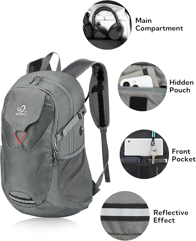 WATERFLY Lightweight Packable Hiking Backpack: 30L Foldable Travel Daypack Ultralight Camping Day