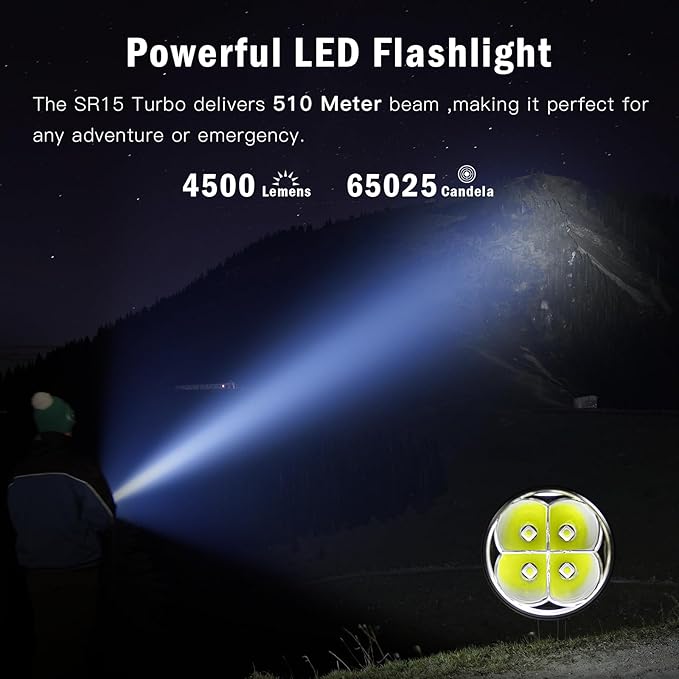 Sofirn SR15 Rechargeable Flashlight High Lumen, 4500 Lumen Super Bright Pocket Flashlight with