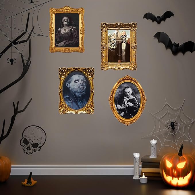 ECGER Halloween Decorations Indoor, Haunted Scary Decor - 3D Changing Face Pictures, Vintage Moving