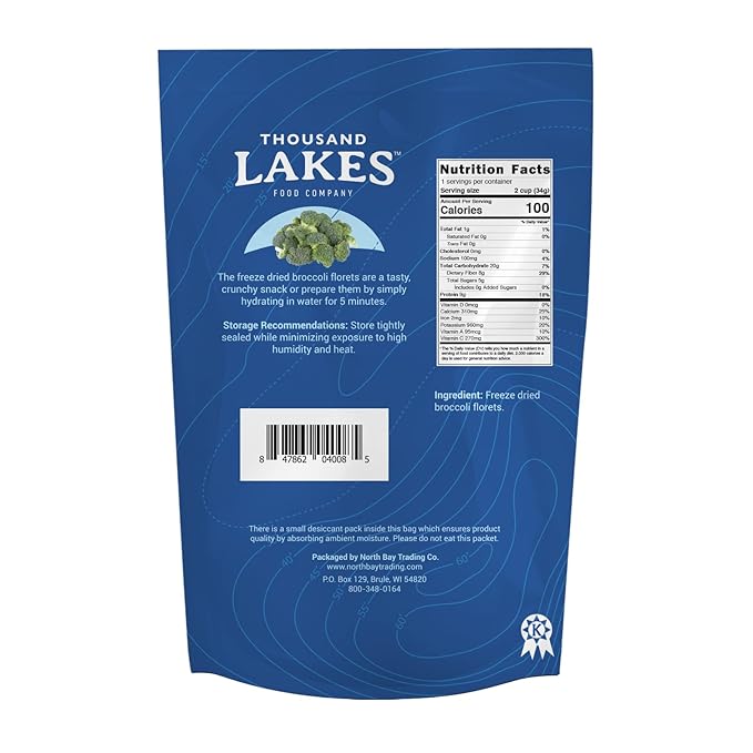 Thousand Lakes Freeze Dried Vegetables - Broccoli Florets 2-pack 1.2 ounces (2.4 ounces total) |