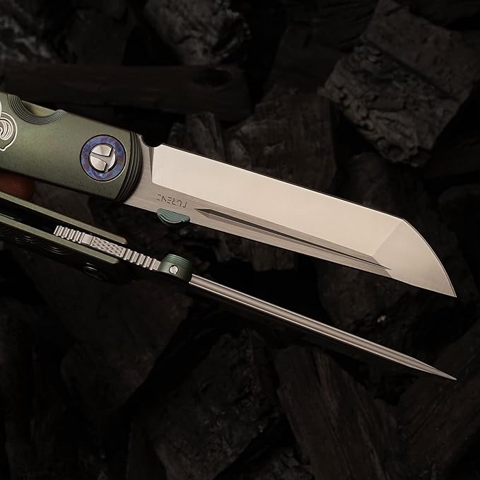 Handmade CPM-S35VN Powder Steel Japanese Pocket Knife, TC4 Titanium Alloy Handle, Camping and