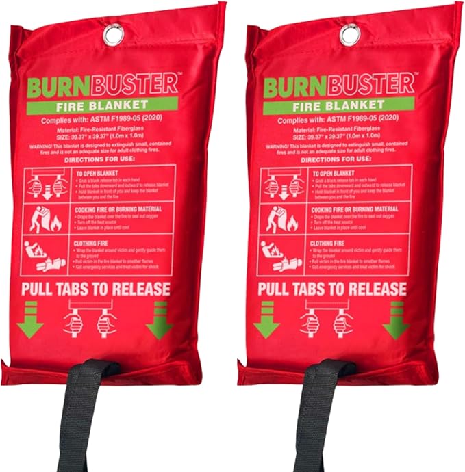 2-Pack Emergency Fire Blanket - ASTM Certified Fire Suppression Blanket for Home, Kitchen, Grill