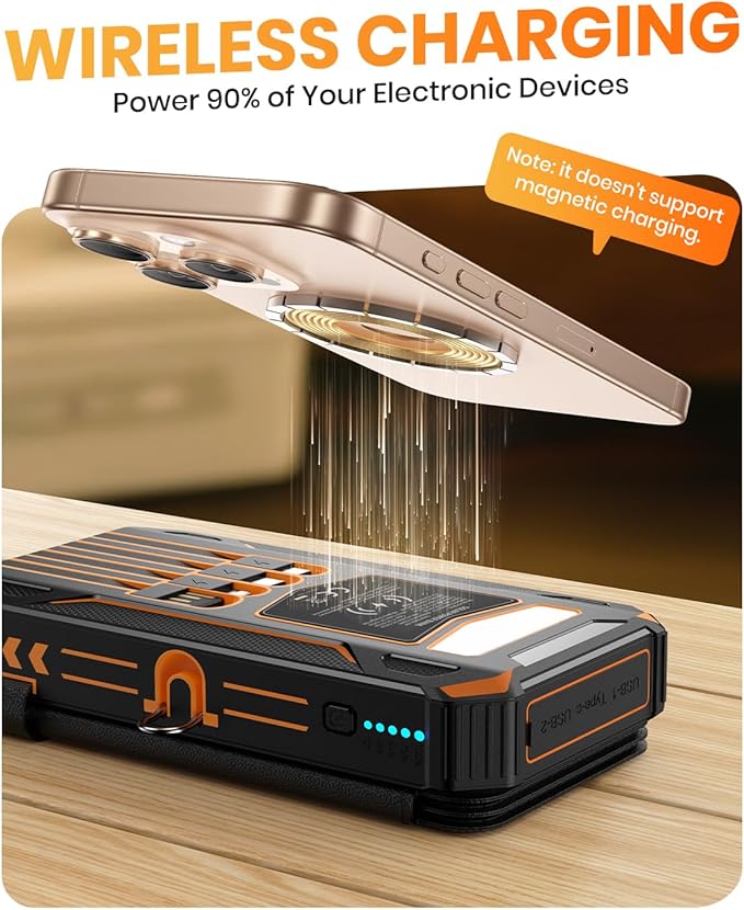 SOARAISE Solar Charger Power Bank - 48000mAh Wireless Portable Charger Built-in 4 Cables and 4