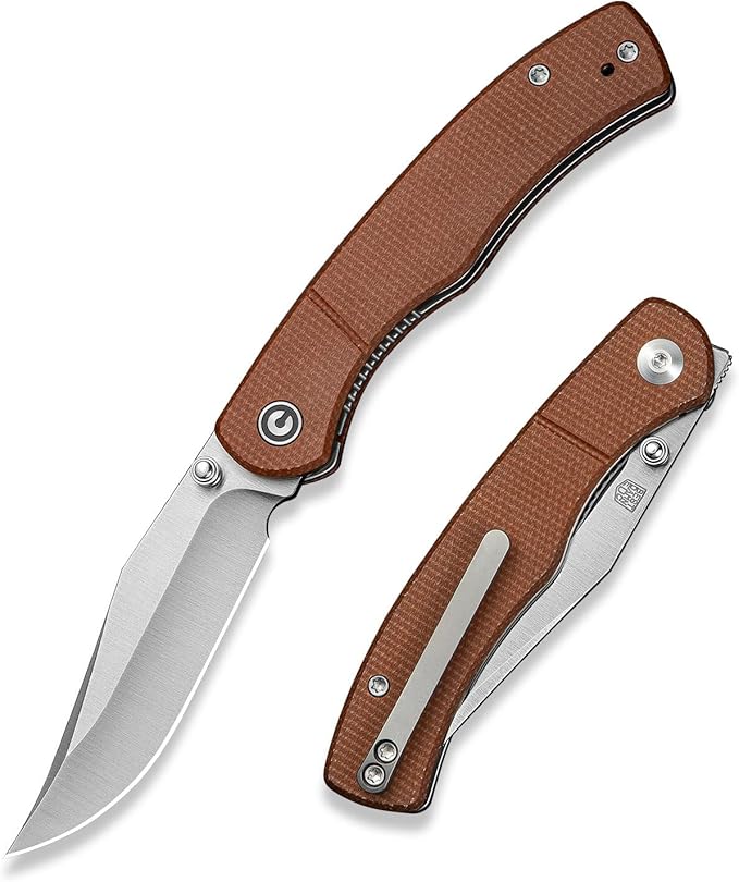CIVIVI Clingman EDC Pocket Folding Knife with Titanium Reversible Clip, 2.99" Nitro-V Blade Micarta