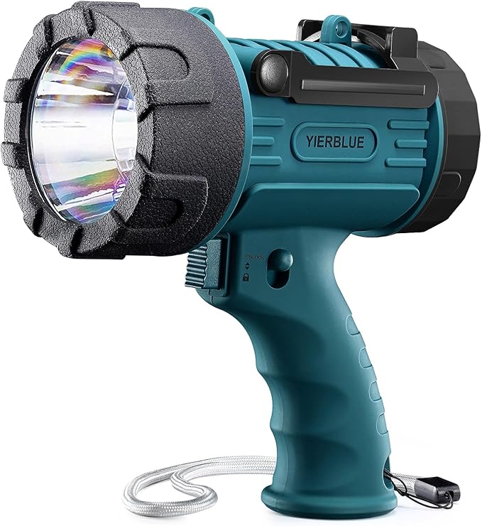 YIERBLUE Rechargeable Spotlight Flashlight IP67 Waterproof with 90,000 Lumen LED, 12 Hours Long