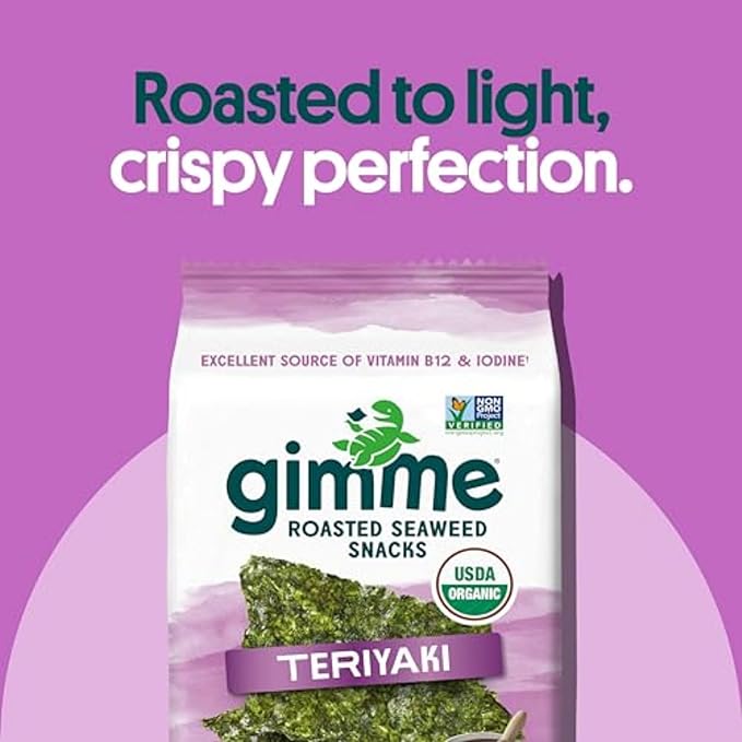 Gimme Seaweed Organic Premium Roasted Seaweed Snacks, Teriyaki, 6 Count, Keto, Vegan, Gluten-Free