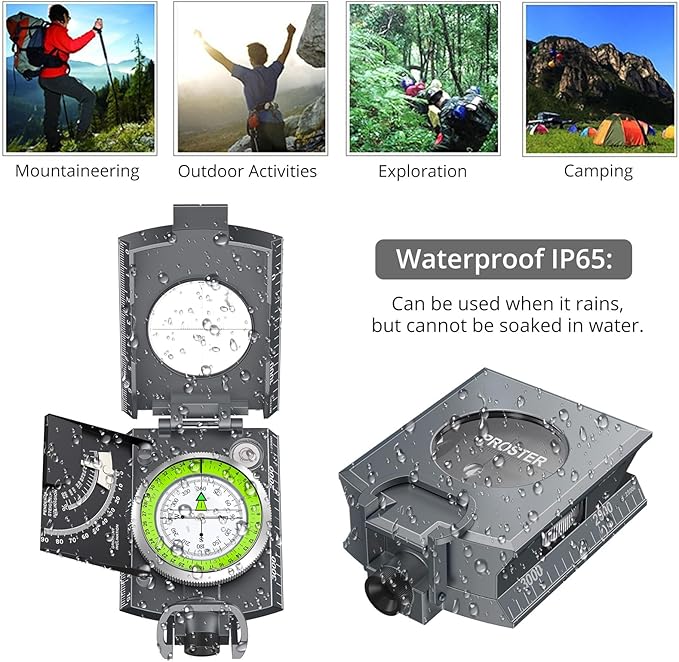 Proster IP65 Compass Hiking Survival - Lensatic Sighting Compass for Camping Navigation, Compass
