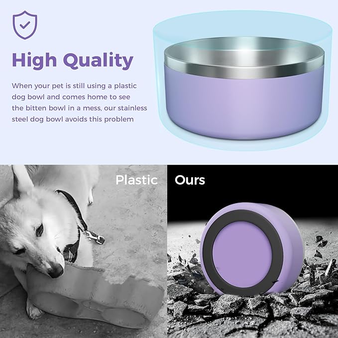 Dog Bowl, Stainless Steel Dog Food and Water Bowl with Non Slip Quiet Bottom, Easy to Clean