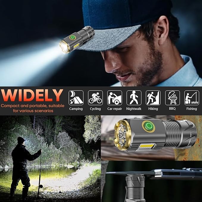 mini LED Flashlight with Magnetic Base and Side Clip, 6 Modes, high Brightness Small Flashlight