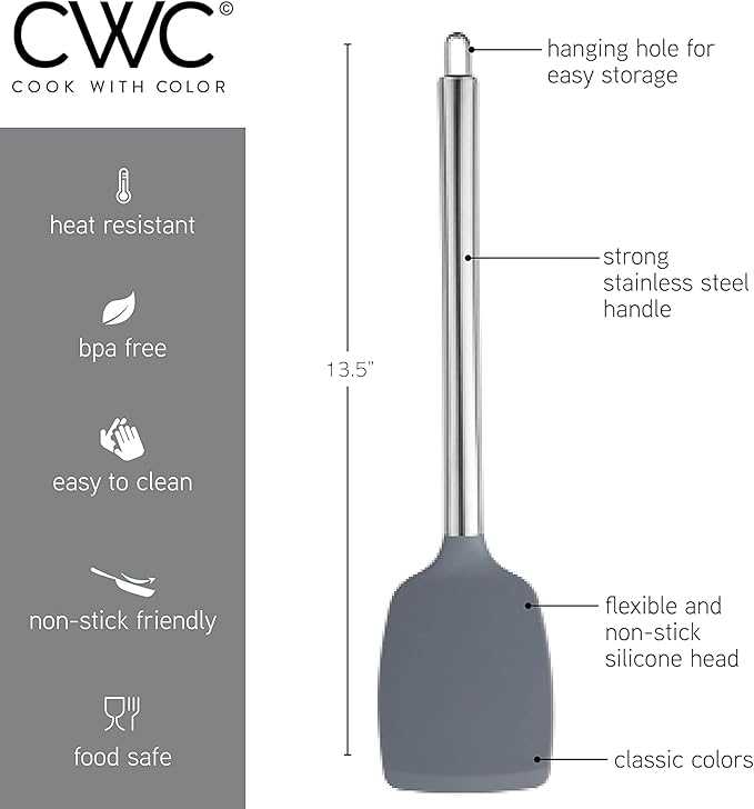 COOK WITH COLOR Silicone Cooking Utensils, Kitchen Utensil Set, Easy to Clean Silicone Kitchen
