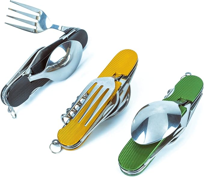 6-in-1 Multi-Function Camping Utensil Flatware Set Detachable Spoon Fork Knife Combo Mess Kit with