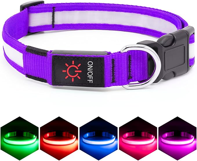 VIZPET LED Dog Collar, Light Up Dog Collar Adjustable USB Rechargeable Super Bright Safety Light