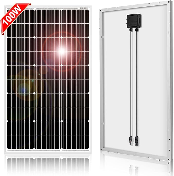 DOKIO 100W 18V Monocrystalline Solar Panel for 12V Battery Charging, 9BB Glass Module with Aluminum