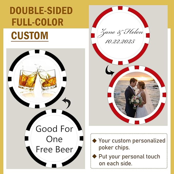 50-500Pcs Custom Clay Poker Chips (40mm, 11.5g), Personalized Poker Set Print with Your Logo and
