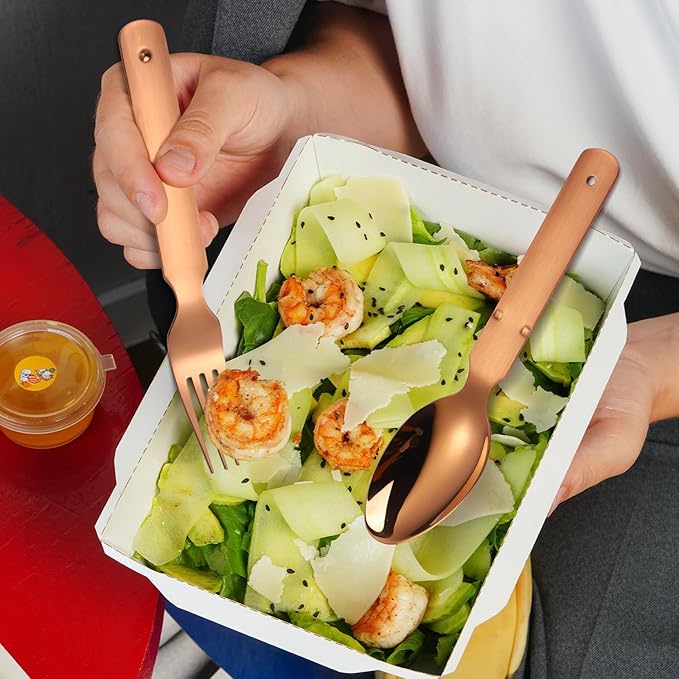 Camping Silverware Copper/Rose Gold Flatware Stainless Steel Eating Utensils Set Travel Portable