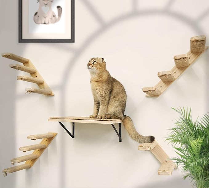 2PCS Cat Wall Shelves with Scratching Mat, 16.6x9.7 Inch Large Cat Wall Hammock Cats Furniture