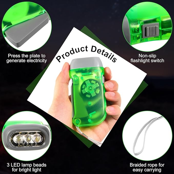 Treela 60 Pack Hand Crank Flashlight Operation Christmas Items Bulk Squeeze Flashlight No Battery