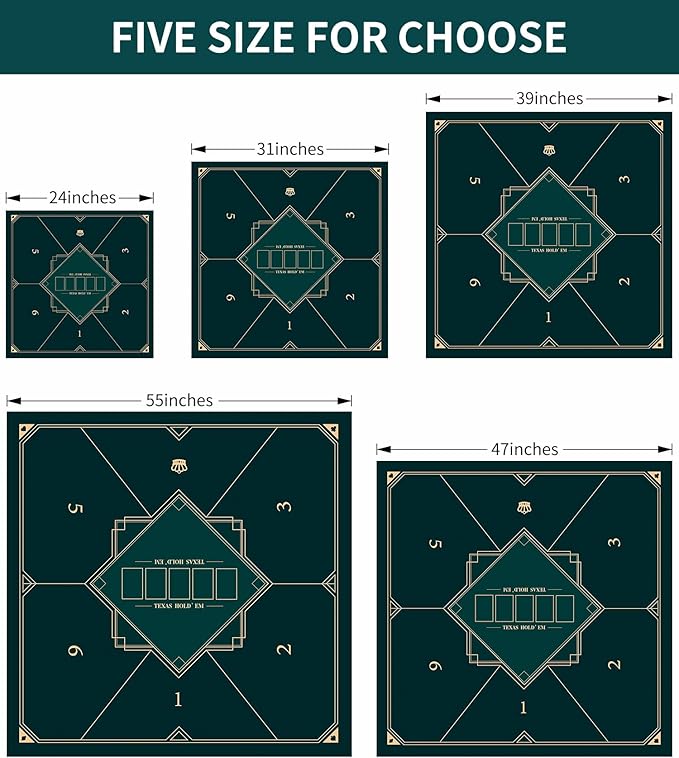 nuveti 24/31/39/47/55 inch Square Foldable 6-Player Texas Poker Card Tabletop Layout Portable