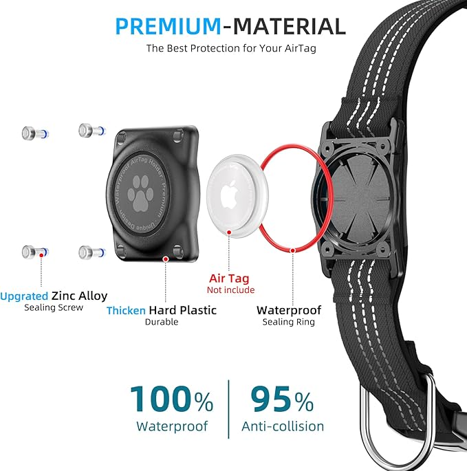 Upgraded AirTag Dog Collar, IP68 Waterproof Air Tag Dog Collar Holder, Reflective, Ultra-Durable