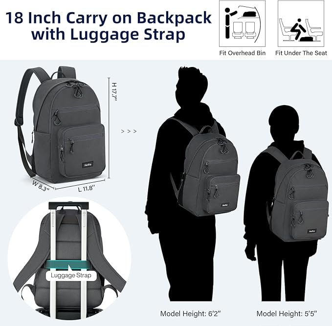 Carry On Travel Backpack For Women, 18 Inch Water Resistant Large Backpack Lightweight Bookbag For