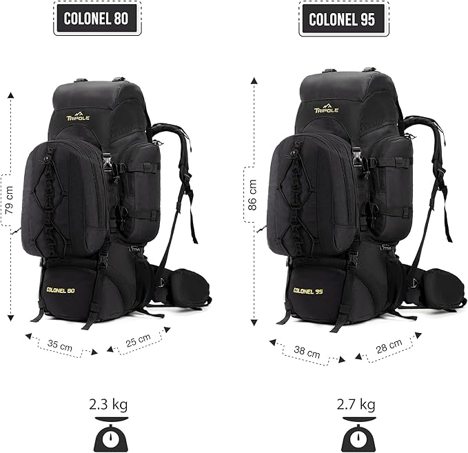 Tripole Colonel 80 Litres Internal Frame Trekking and Hiking Rucksack + Detachable Day Pack, Rain