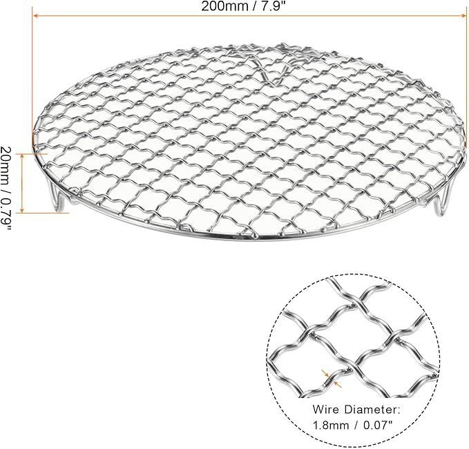 HARFINGTON 2pcs Round Cooking Rack 7.9-inch 201 Stainless Steel Cross Wire Barbecue Grill Net with