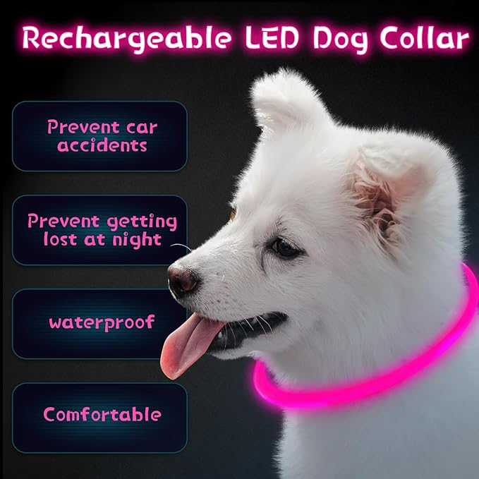 Weewooday 3 Pcs Dog Collar LED USB Rechargeable Lights Dog Necklace Collars Doggy Lights for Night
