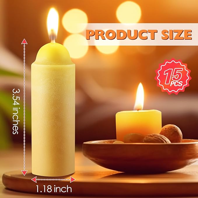 15 Pcs 15H Natural Beeswax Candles for Candle Lanterns, Emergency Candle for Outdoor Survival