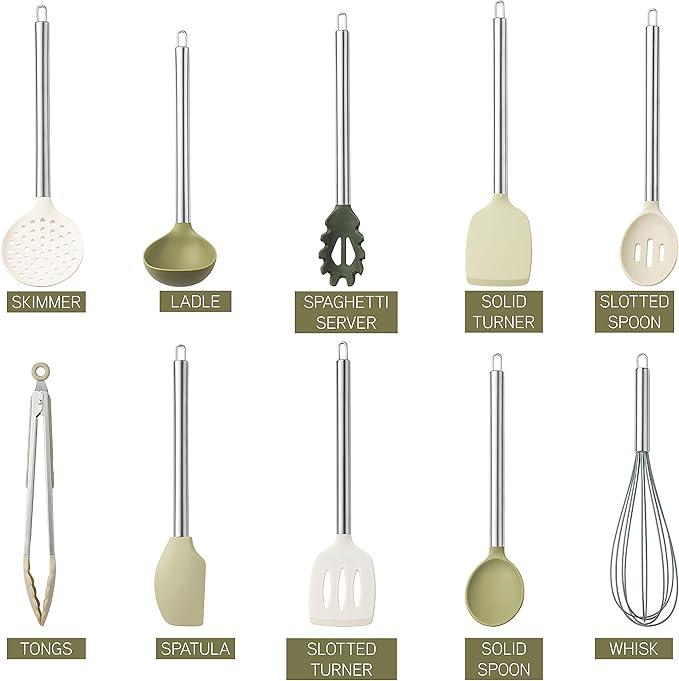 COOK WITH COLOR Silicone Cooking Utensils, Kitchen Utensil Set, Easy to Clean Silicone Kitchen