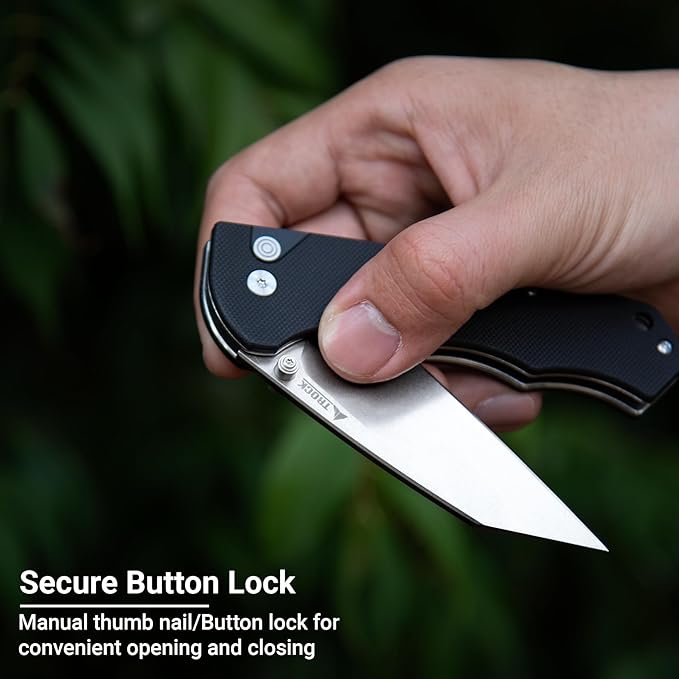 Pocket Folding Knife - 3.39" D2 Sheepsfoot Blade Stonewashed Finish - G10 Handle with Thumb Stud