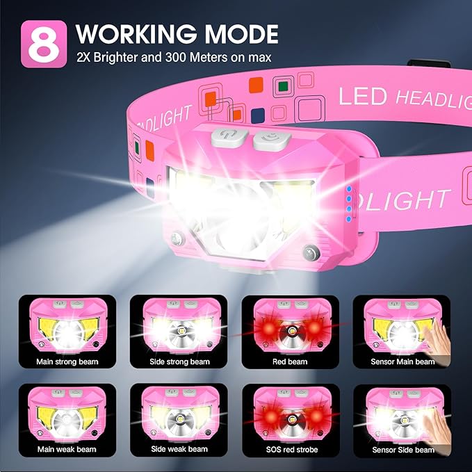 LHKNL Headlamp Flashlight, High Lumen Bright LED Rechargeable Headlight with White Red Light