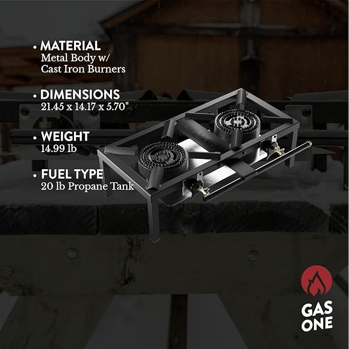 GasOne High Pressure Double Propane Burner - Outdoor Cooking with Heat Shield and Guard ??Propane