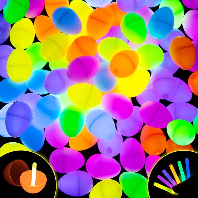 POPGIFTU 120 Easter Eggs with 240 Mini Glow Sticks, Glow-in-the-Dark Easter Eggs Bulk for Kids
