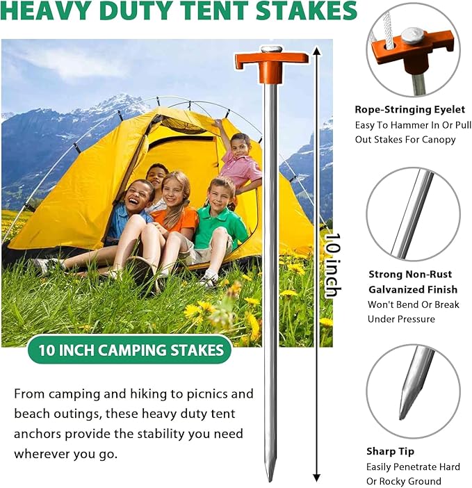 Eurmax USA Galvanized Non-Rust Camping Family Tent Pop Up Tent Stakes Ice Tools Heavy Duty