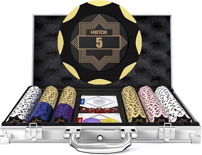 Clay Poker Chip Set for Texas Holdem, 300 pcs with Denominations 14g Professional Casino Blackjack