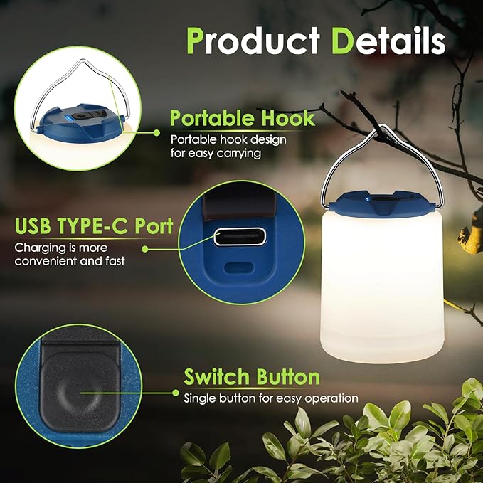 LED Camping Lantern, Rechargeable Camping Light, 4 Modes Outdoor Flashlights Lanterns with 1000LM