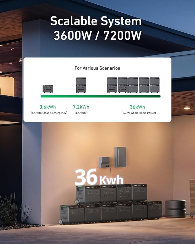 GROWATT Home Battery Backup,120V/240V 7200W AC Output Solar Generator, 2 HELIOS 3600 Portable Power