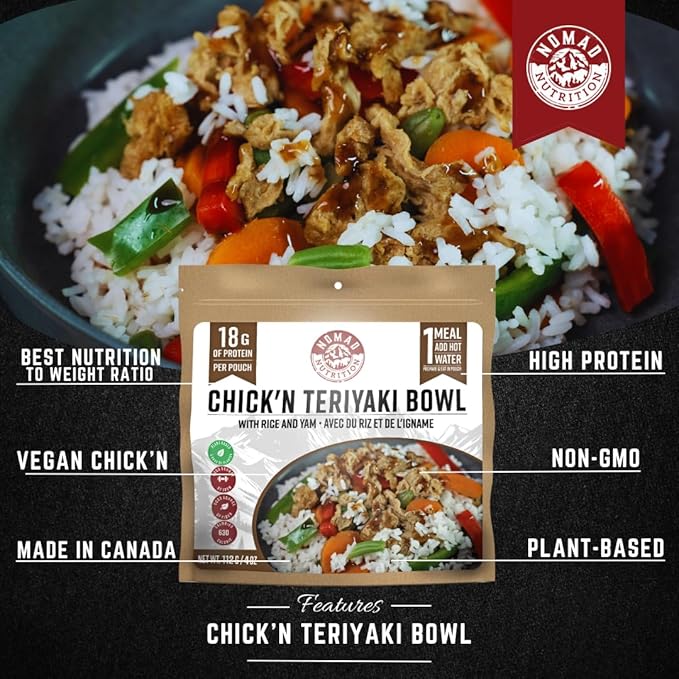 Nomad Nutrition Chick'n Teriyaki Bowl | Instant Freeze Dried Backpacking & Camping Food |