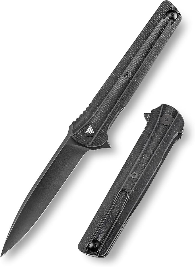 EDC Pocket Knife for Men,Folding Knives with Reversible Clip,Liner Lock 3.4'' Black PVD 14C28N
