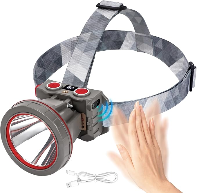 Super Bright Coon Hunting Headlamp, High Lumen LED Headlight with Battery Level Display, Waterproof