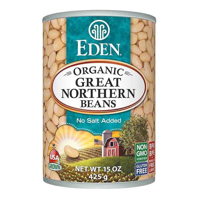 Eden Organic Great Northern Beans, 15 oz Can, No Salt, Non-GMO, Gluten Free, Vegan, Kosher, U.S.