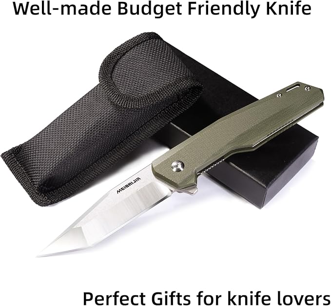 Pocket Knife D2 Blade Folding Knife with G10 Handle, Smooth Flipping Action EDC Knife with Ball