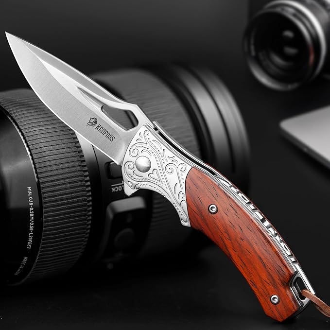 NedFoss Heron Pocket Knife for Men, 2.8" 14C28N Steel EDC Knife with Premium Sandalwood Handle