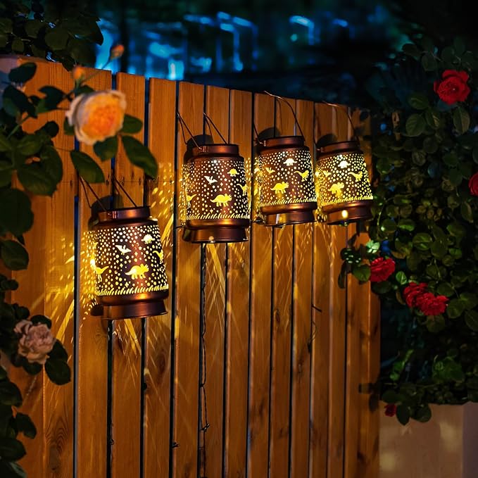 Dinosaur Solar Lanterns Outdoor Waterproof Hanging Solar Lights Dinosaur Gifts for Women Men Metal